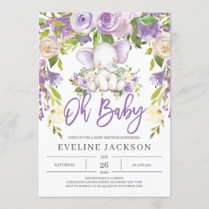 Paarse groen schattige olifant oh baby shower kaart