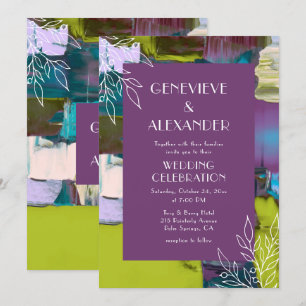 Paarse groene Abstracte Floral Wedding Kaart