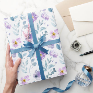 Paarse groene aquarel wilde bloem cadeaupapier