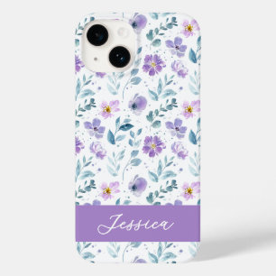 Paarse Groene Aquarel Wilde Bloem Naam Case-Mate iPhone 14 Hoesje