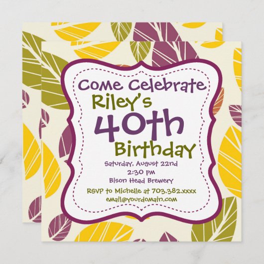 Paarse groene bladeren 40e verjaardag van de uitno kaart (Voorkant / Achterkant)