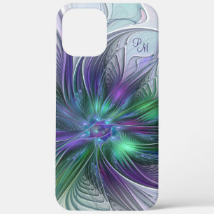 Paarse Groene Bloem Abstracte Kunst Fractal Initia iPhone 12 Pro Max Hoesje