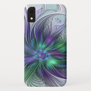 Paarse Groene Bloem Abstracte Kunst Fractale Monog iPhone XR Hoesje