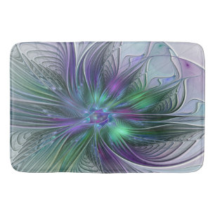 Paarse Groene Bloem Modern Abstracte Kunst Fractal Badmat