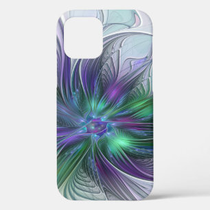Paarse Groene Bloem Modern Abstracte Kunst Fractal iPhone 12 Hoesje