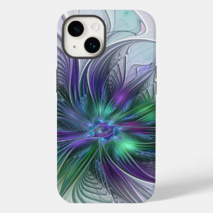 Paarse Groene Bloem Modern Abstracte Kunst Fractal Case-Mate iPhone 14 Hoesje