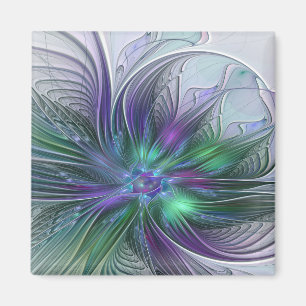 Paarse Groene Bloem Modern Abstracte Kunst Fractal Magneet