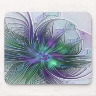 Paarse Groene Bloem Modern Abstracte Kunst Fractal Muismat