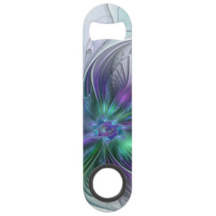 Paarse Groene Bloem Modern Abstracte Kunst Fractal Speed Flessenopener
