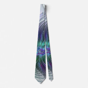 Paarse Groene Bloem Modern Abstracte Kunst Fractal Stropdas