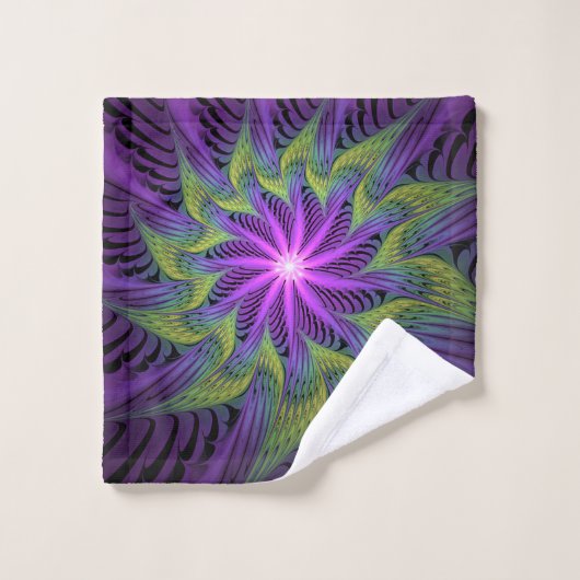 Paarse groene bloem Moderne Abstracte fractale kun Bad Handdoek (Wasdoekje)