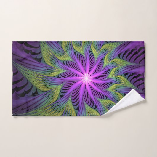 Paarse groene bloem Moderne Abstracte fractale kun Bad Handdoek (Handdoek)