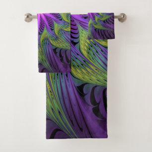 Paarse groene bloem Moderne Abstracte fractale kun Bad Handdoek