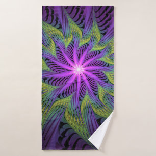 Paarse Groene Bloem Moderne Abstracte Fractale Kun Badhanddoek
