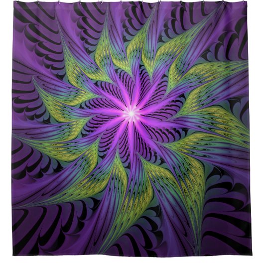 Paarse groene bloem Moderne Abstracte fractale kun Douchegordijn (Voorkant)