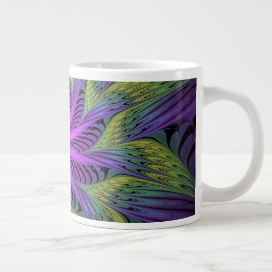 Paarse groene bloem Moderne Abstracte fractale kun Extra Grote Beker (Rechts)