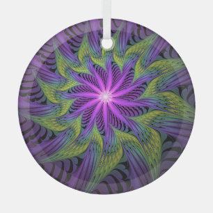 Paarse groene bloem Moderne Abstracte fractale kun Glas Ornament