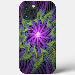Paarse Groene Bloem Moderne Abstracte Fractale Kun iPhone 13 Pro Max Hoesje