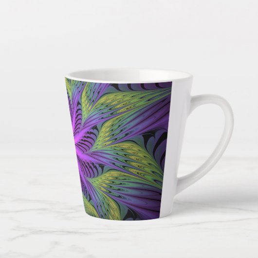 Paarse groene bloem Moderne Abstracte fractale kun Latte Mok (Rechts)