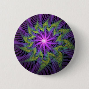 Paarse groene bloem Moderne Abstracte fractale kun Ronde Button 5,7 Cm