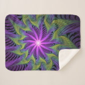 Paarse groene bloem Moderne Abstracte fractale kun Sherpa Deken (Voorkant (horizontaal))