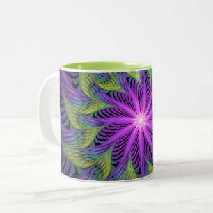 Paarse Groene Bloem Moderne Abstracte Fractale Kun Tweekleurige Koffiemok