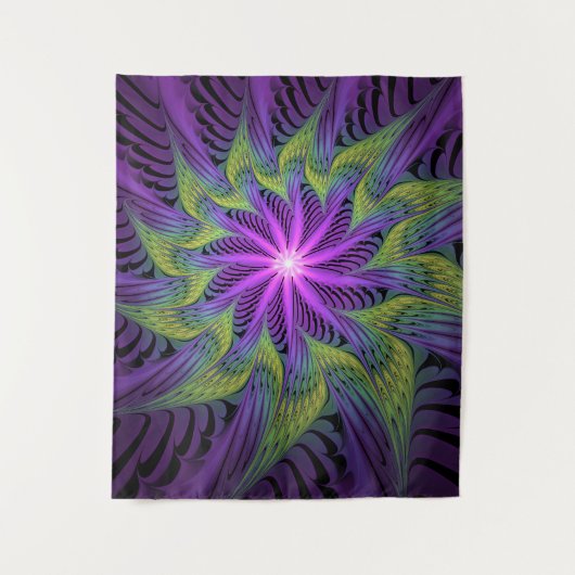 Paarse groene bloem Moderne Abstracte fractale kun Wandkleed (Voorkant)