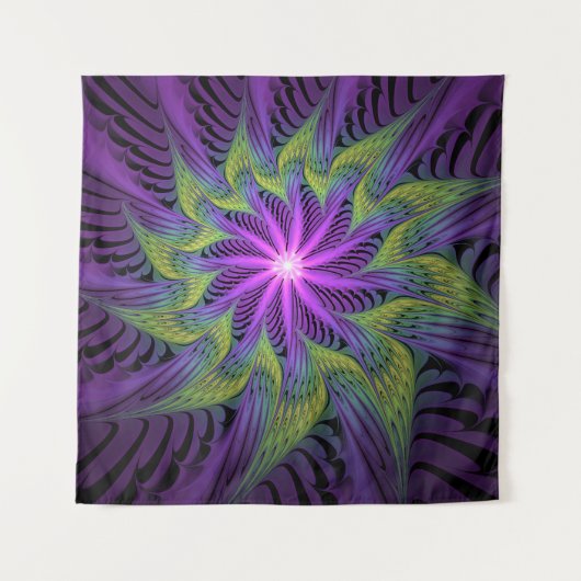 Paarse groene bloem Moderne Abstracte fractale kun Wandkleed (Voorkant)