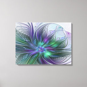Paarse Groene Bloem Moderne Abstracte Kunst Fracta Canvas Afdruk