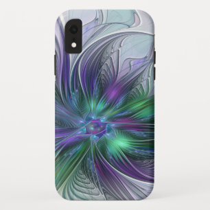 Paarse Groene Bloem Moderne Abstracte Kunst Fracta iPhone XR Hoesje