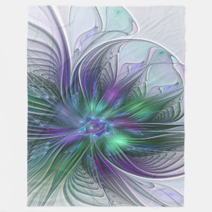 Paarse Groene Bloem Moderne Abstracte Kunst Fracta Fleece Deken