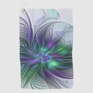 Paarse Groene Bloem Moderne Abstracte Kunst Fracta Golfhanddoek