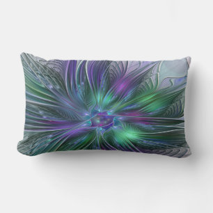 Paarse Groene Bloem Moderne Abstracte Kunst Fracta Kussen