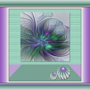 Paarse Groene Bloem Moderne Abstracte Kunst Fracta Legpuzzel
