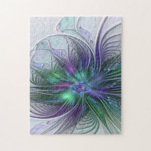Paarse Groene Bloem Moderne Abstracte Kunst Fracta Legpuzzel