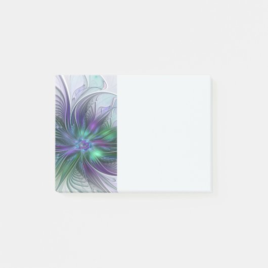 Paarse Groene Bloem Moderne Abstracte Kunst Fracta Post-it® Notes (Voorkant)