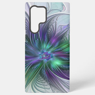 Paarse Groene Bloem Moderne Abstracte Kunst Fracta Samsung Galaxy Hoesje