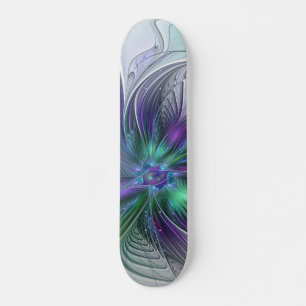 Paarse Groene Bloem Moderne Abstracte Kunst Fracta Skateboard