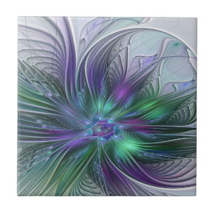 Paarse Groene Bloem Moderne Abstracte Kunst Fracta Tegeltje
