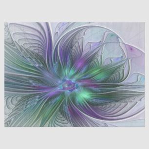 Paarse Groene Bloem Moderne Abstracte Kunst Fracta Tissuepapier