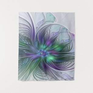 Paarse Groene Bloem Moderne Abstracte Kunst Fracta Wandkleed