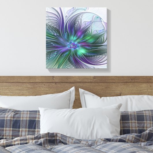 Paarse groene bloem Moderne Abstracte Kunstfractal Canvas Afdruk (Insitu (Slaapkamer))