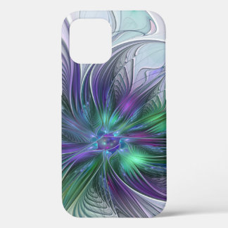 Paarse groene bloem Moderne Abstracte Kunstfractal iPhone 12 Pro Hoesje