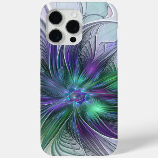 Paarse groene bloem Moderne Abstracte Kunstfractal iPhone 15 Pro Max Hoesje
