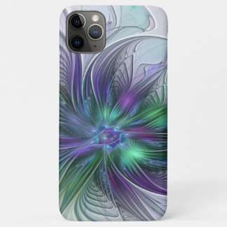 Paarse groene bloem Moderne Abstracte Kunstfractal iPhone 11 Pro Max Hoesje