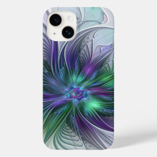 Paarse groene bloem Moderne Abstracte Kunstfractal Case-Mate iPhone 14 Hoesje