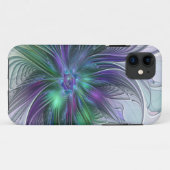Paarse groene bloem Moderne Abstracte Kunstfractal Case-Mate iPhone Case (Achterkant (horizontaal))