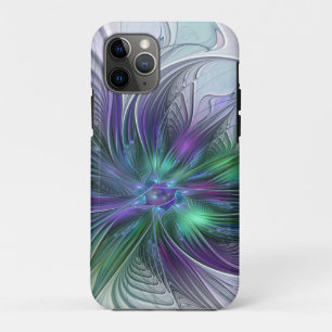 Paarse groene bloem Moderne Abstracte Kunstfractal iPhone 11 Pro Hoesje