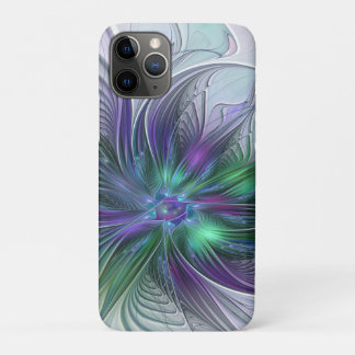 Paarse groene bloem Moderne Abstracte Kunstfractal iPhone 11 Pro Hoesje