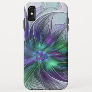 Paarse groene bloem Moderne Abstracte Kunstfractal iPhone XS Max Hoesje